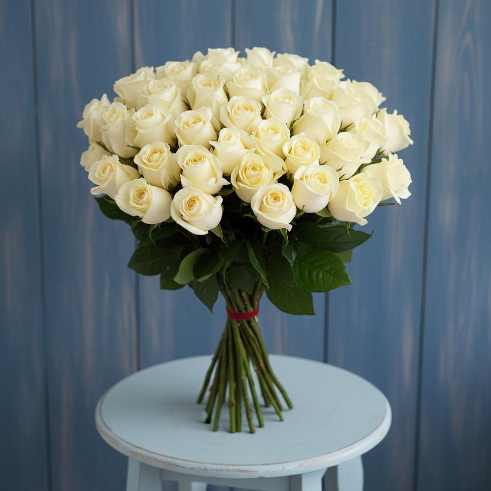 Букет 51 Белая роза Эдлесс Лав в Алексеевской Краснодарского края