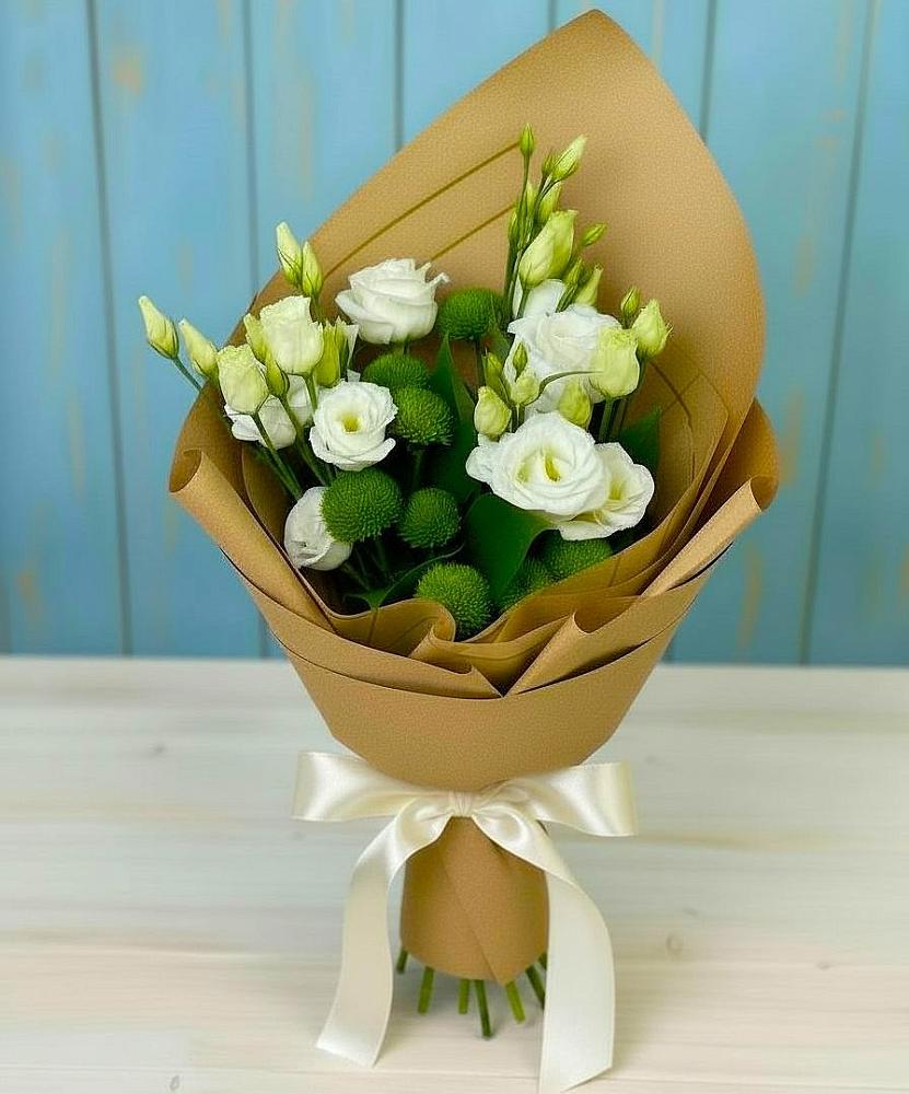 Букет цветов из: Хризантемы и Лизиантусы в Алексеевской Краснодарского края