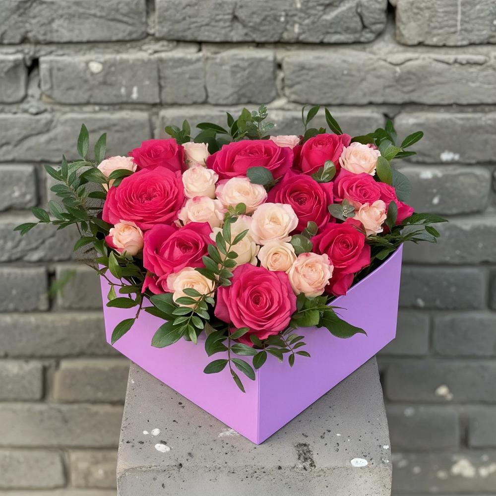 Цветочная композиция из Розы в коробке в Алексеевской Краснодарского края