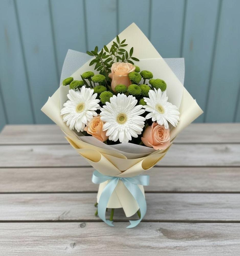 Букет цветов из: Герберы, Розы и Хризантемы в Алексеевской Краснодарского края
