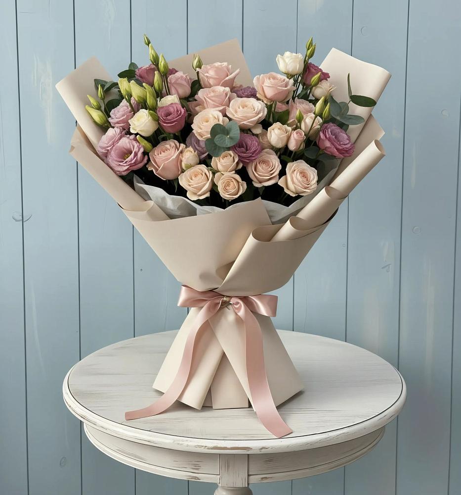 Букет цветов из: Розы и Лизиантусы в Алексеевской Краснодарского края