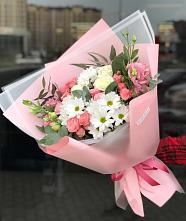 Букет цветов из:  Розы, Лизиантусы и Хризантемы в Алексеевской Краснодарского края