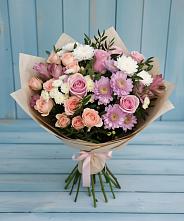 Букет цветов из:  Хризантемы, Розы и Альстромерии в Алексеевской Краснодарского края