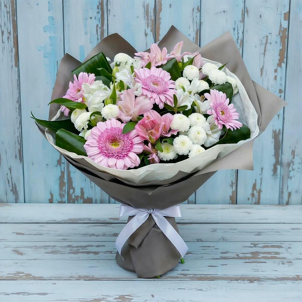Букет цветов из: Герберы, Альстромерии и Хризантемы в Алексеевской Краснодарского края