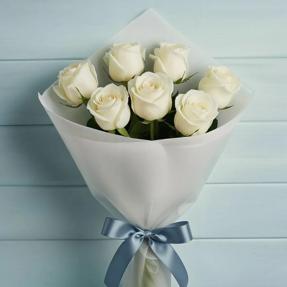Букет 7 Белых роз Эдлесс Лав в Алексеевской Краснодарского края